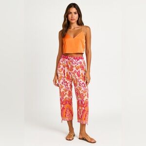Haute Hippie linen blend pink, white & orange paisley harem pants. Est. small